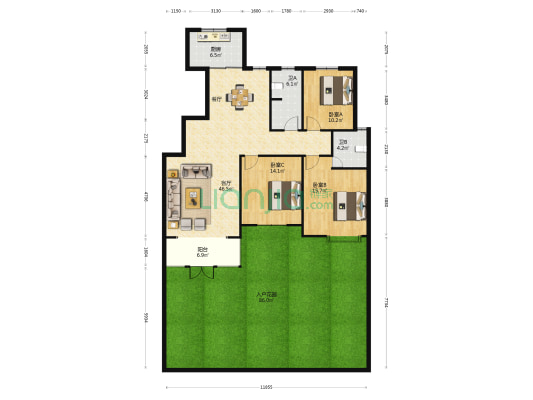 未来城都市 3室1厅2卫 135平方