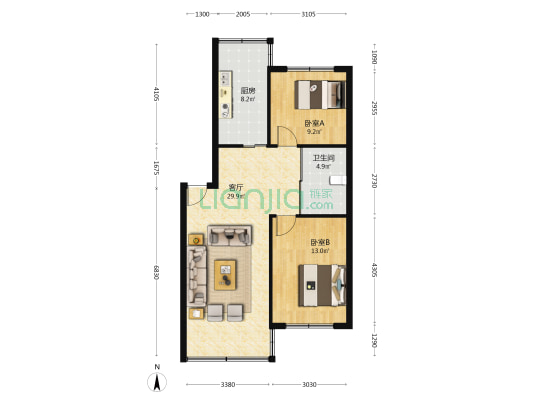 桃园花园 2室1厅1卫 83平方