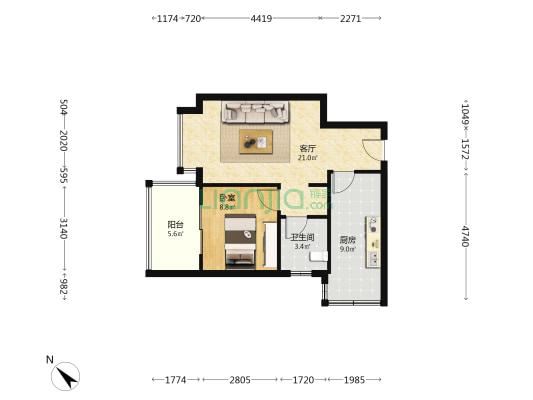 汇厦花园 1室1厅1卫 55平方