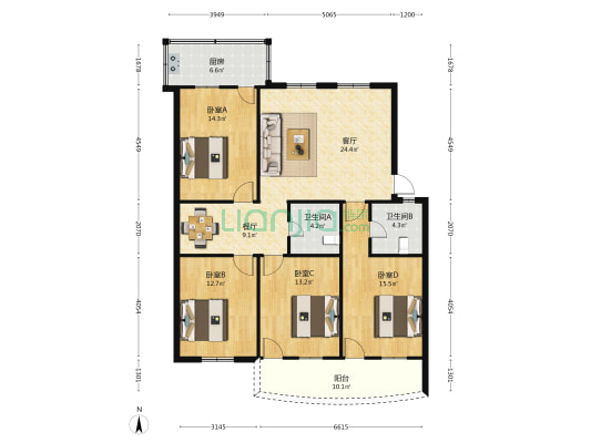 福苑花园 4室2厅2卫 124平方