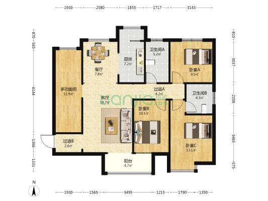 龙仕公园里 4室2厅2卫 136平方