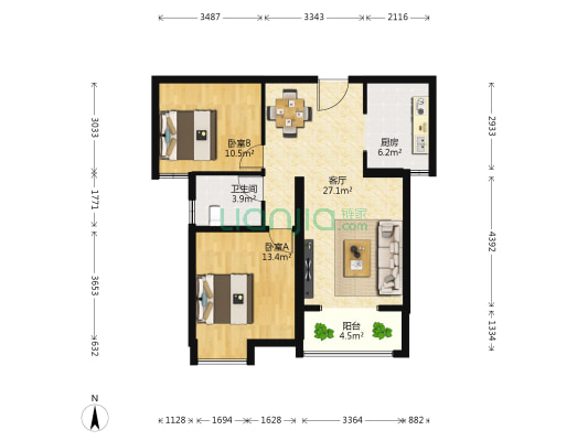 金泰国际 2室1厅1卫 89平方