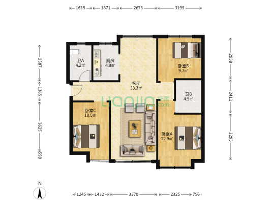 香港城三期 3室1厅2卫 113平方