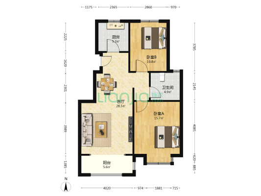 经纬海居园 2室1厅1卫 96平方