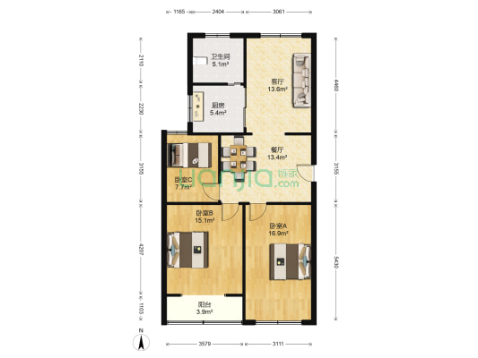 长龙苑 3室2厅1卫 95平方