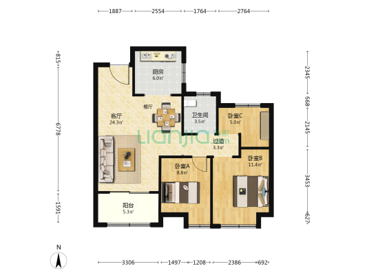 水岸人家二期B区 3室1厅1卫 96平方