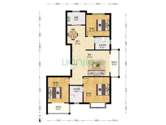 龙湖湾 3室2厅2卫 143平方