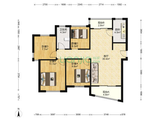 融创·亚美利加 4室1厅1卫 110平方