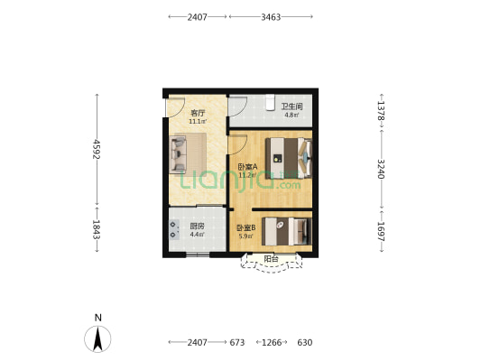 劳动社区 2室1厅1卫 47平方