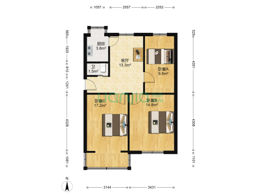 玫瑰园西村 3室1厅1卫 72平方
