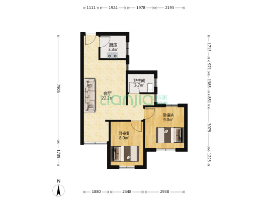 爱榕园 2室1厅1卫 56平方