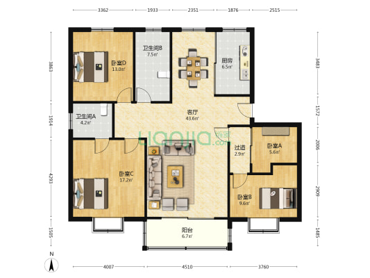 明珠花园(昆山市) 4室1厅2卫 144平方