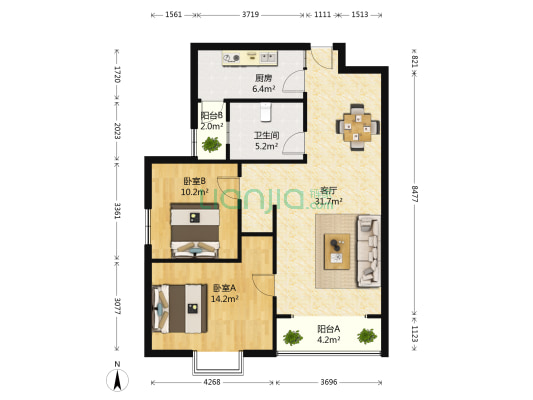 水岸家园 2室1厅1卫 91平方