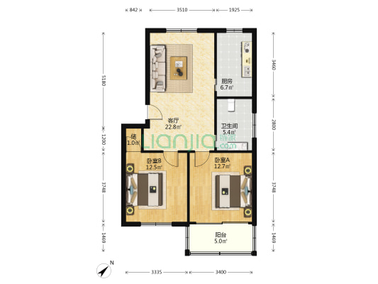 汇城公寓 2室1厅1卫 85平方
