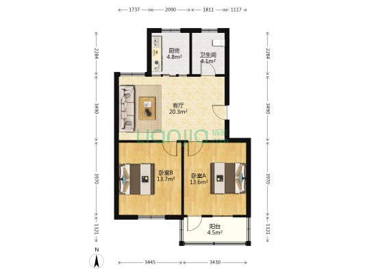 文曲路103号 2室1厅1卫 78平方