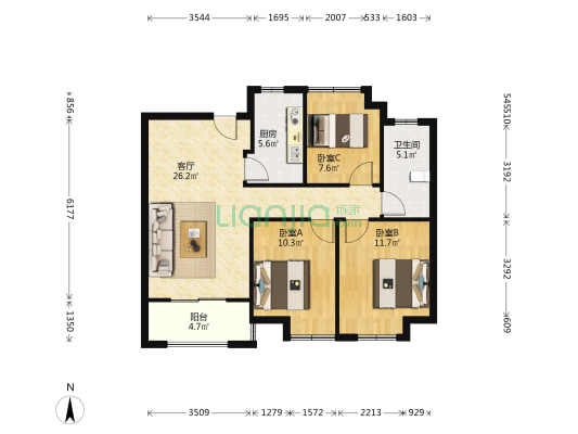 龙湖紫都城北区 3室1厅1卫 118平方