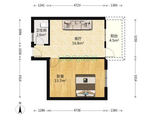 长庆路 1室1厅1卫 43平方