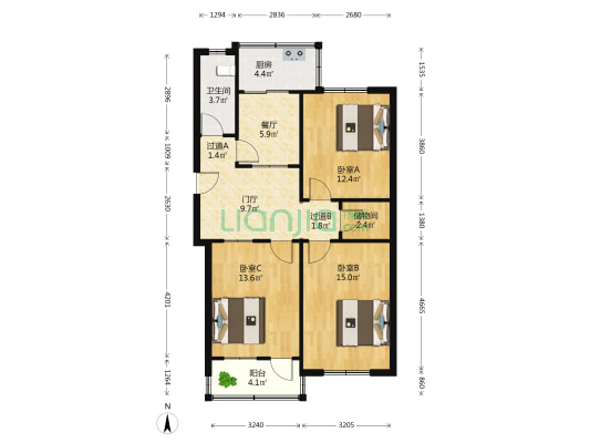 山大南路91号 3室1厅1卫 89平方