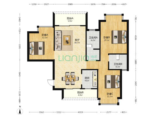 万豪双阅府 3室1厅2卫 125平方