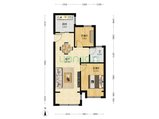悦隆花苑 2室1厅1卫 84平方