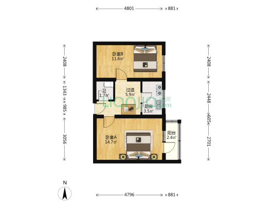 双花园 2室0厅1卫 51平方