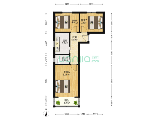南村路22号、石村路17号 3室0厅1卫 60平方