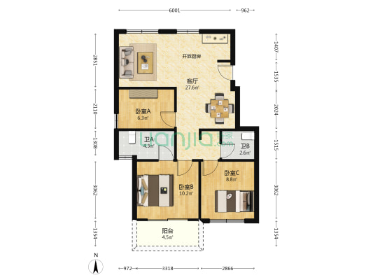 融信海月江潮同安坊 3室1厅2卫 83平方