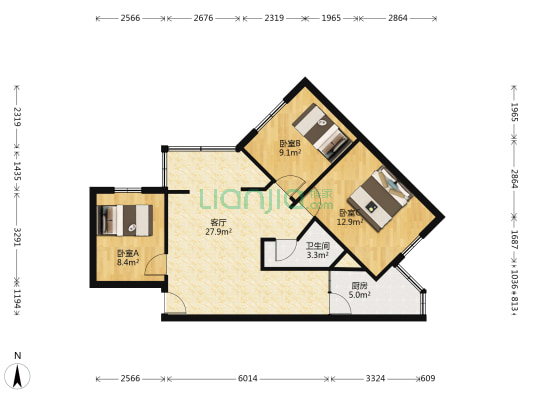 玉林苑一期 3室1厅1卫 80平方