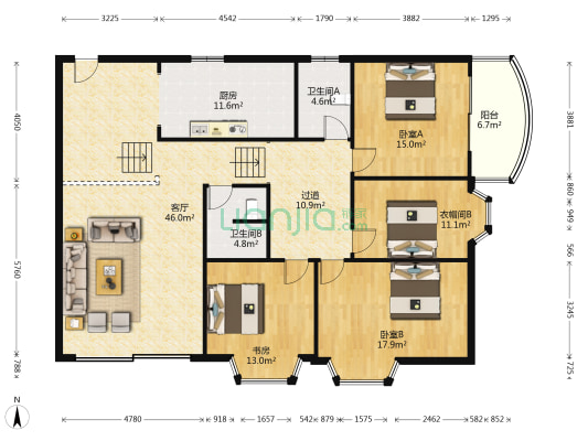 金色家园 3室1厅2卫 161平方