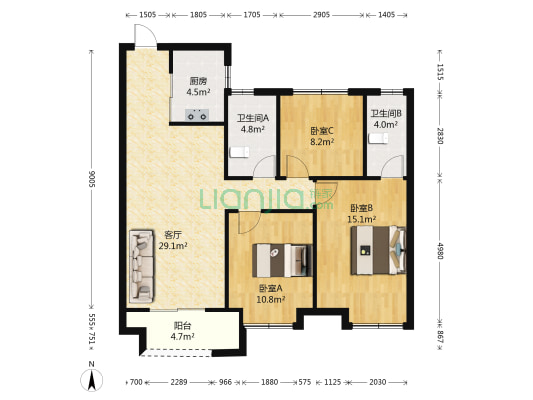 龙湖·原著西苑 3室1厅2卫 98平方