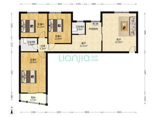 金星苑 3室2厅2卫 127平方