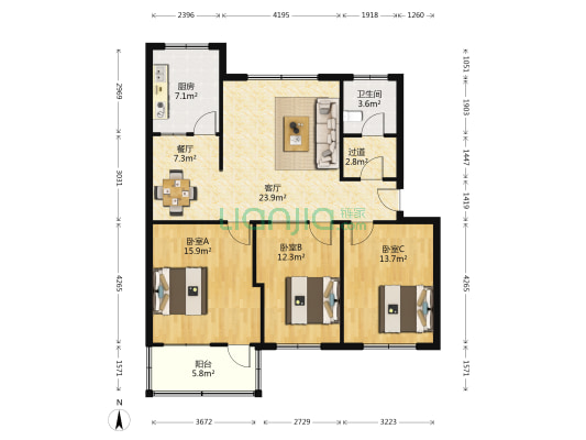 奎文交警大队宿舍 3室2厅1卫 108平方