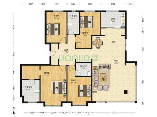 济高云栖府 4室1厅3卫 226平方