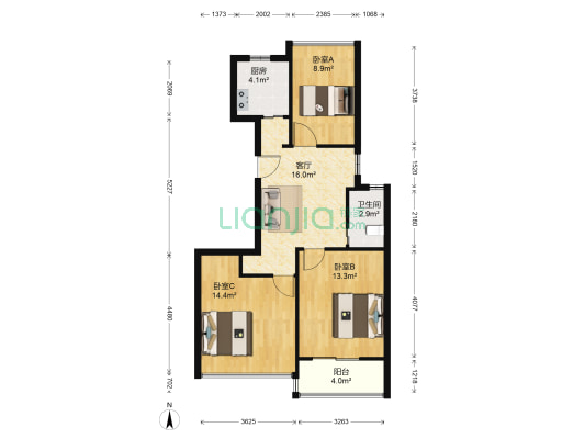 嘉业海悦苑 3室1厅1卫 87平方