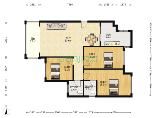 华银南苑融域 3室1厅2卫 114平方