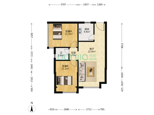 华强广场 2室1厅1卫 77平方