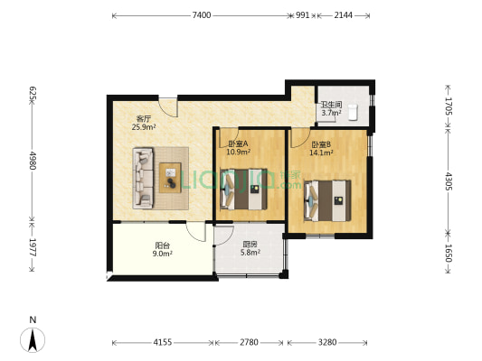 富善花苑 2室1厅1卫 79平方