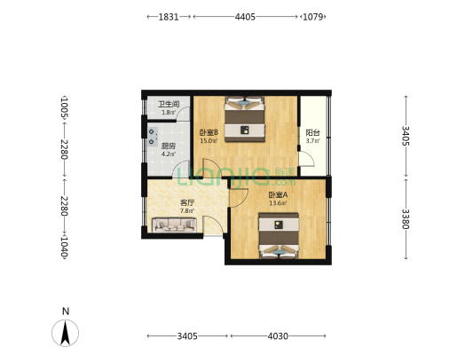 江西街44号 2室1厅1卫 59平方