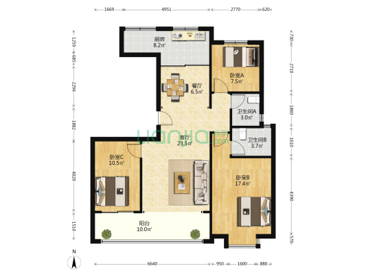 泽信云筑 3室2厅2卫 117平方