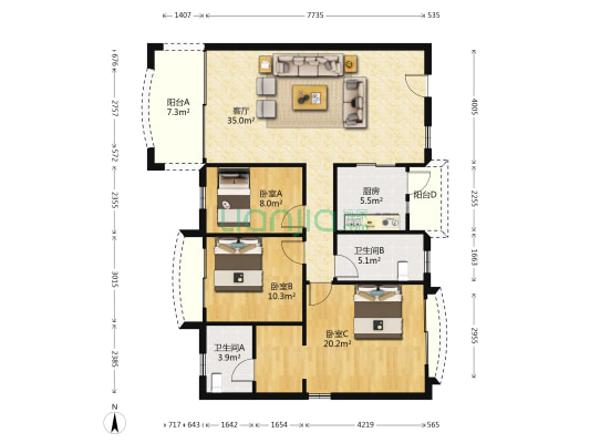 盈翠豪园 3室1厅2卫 125平方