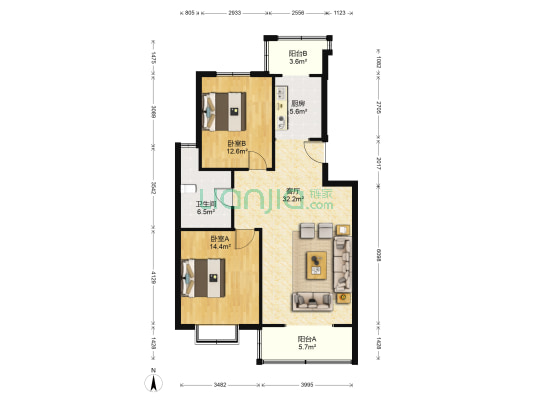 金厦新都庄园芳溪园 2室1厅1卫 97平方