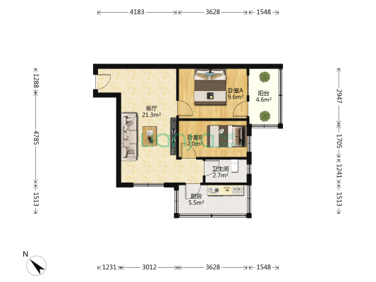 百兴苑 2室1厅1卫 64平方