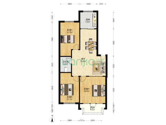 红岩路 3室1厅1卫 99平方