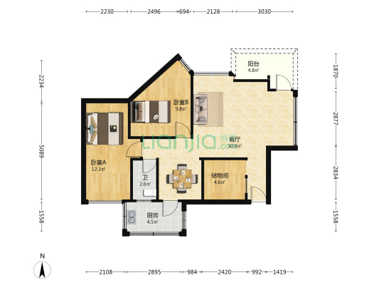 俊豪楼 2室1厅1卫 78平方