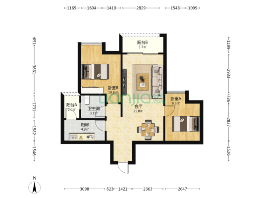建桥揽江阁 2室1厅1卫 78平方