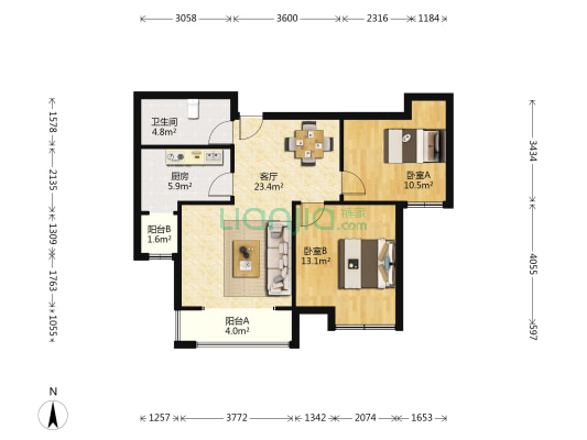 俪锦城一期 2室1厅1卫 85平方