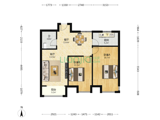 奥达文景观园 2室2厅1卫 91平方