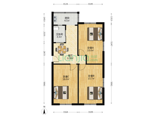 白山路 3室1厅1卫 84平方