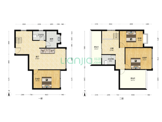 三桥北路37号 3室1厅2卫 143平方