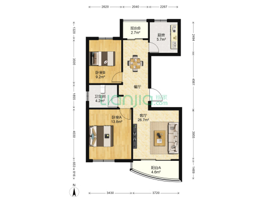 恒盛鼎城华公馆 2室1厅1卫 89平方